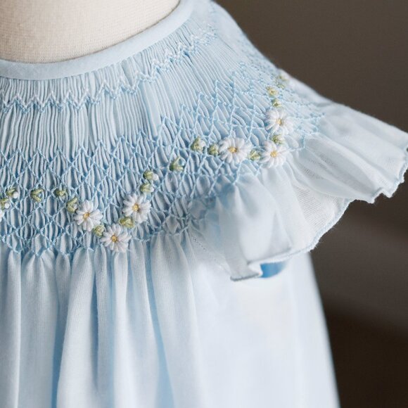 Blue Smocked Flutter Sleeve Dress 12/18 Months Will'Beth Boutique Like New - Picture 2 of 6